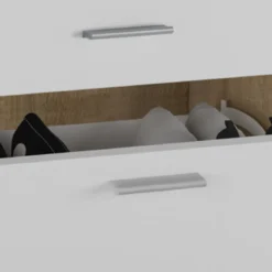 Next Ingresso Scarpiera 2 ante ribalta 1 cassetto Rovere Bianco Opaco con Specchio Appendiabiti, h192,2 x 120 x 24,8 cm