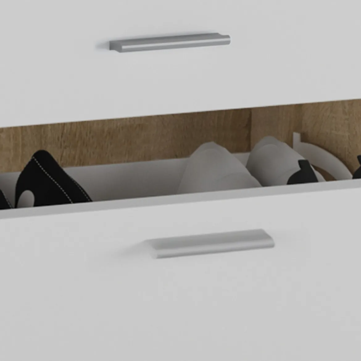 Next Ingresso Scarpiera 2 ante ribalta 1 cassetto Rovere Bianco Opaco con Specchio Appendiabiti, h192,2 x 120 x 24,8 cm