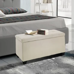 Nice beige 80 cassapanca contenitore in pelle sintetica beige effetto nabuk 80x44xh48.5 cm