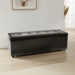Nice black cassapanca imbottita in pelle sintetica nera 140x47xh44 cm