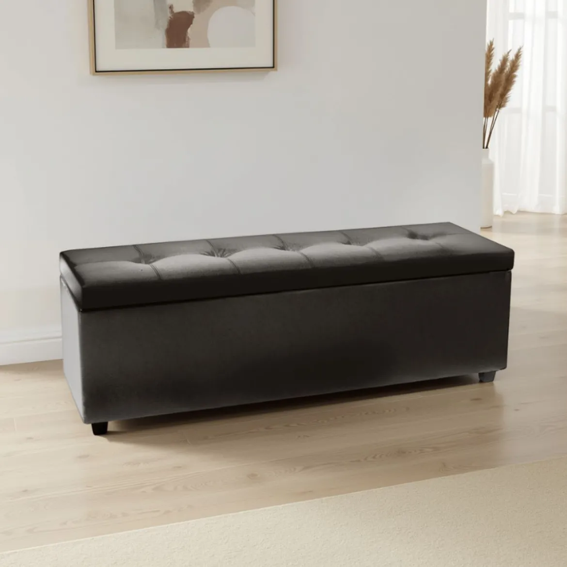 Nice black cassapanca imbottita in pelle sintetica nera 140x47xh44 cm