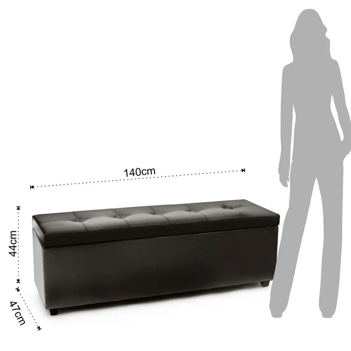 Nice black cassapanca imbottita in pelle sintetica nera 140x47xh44 cm