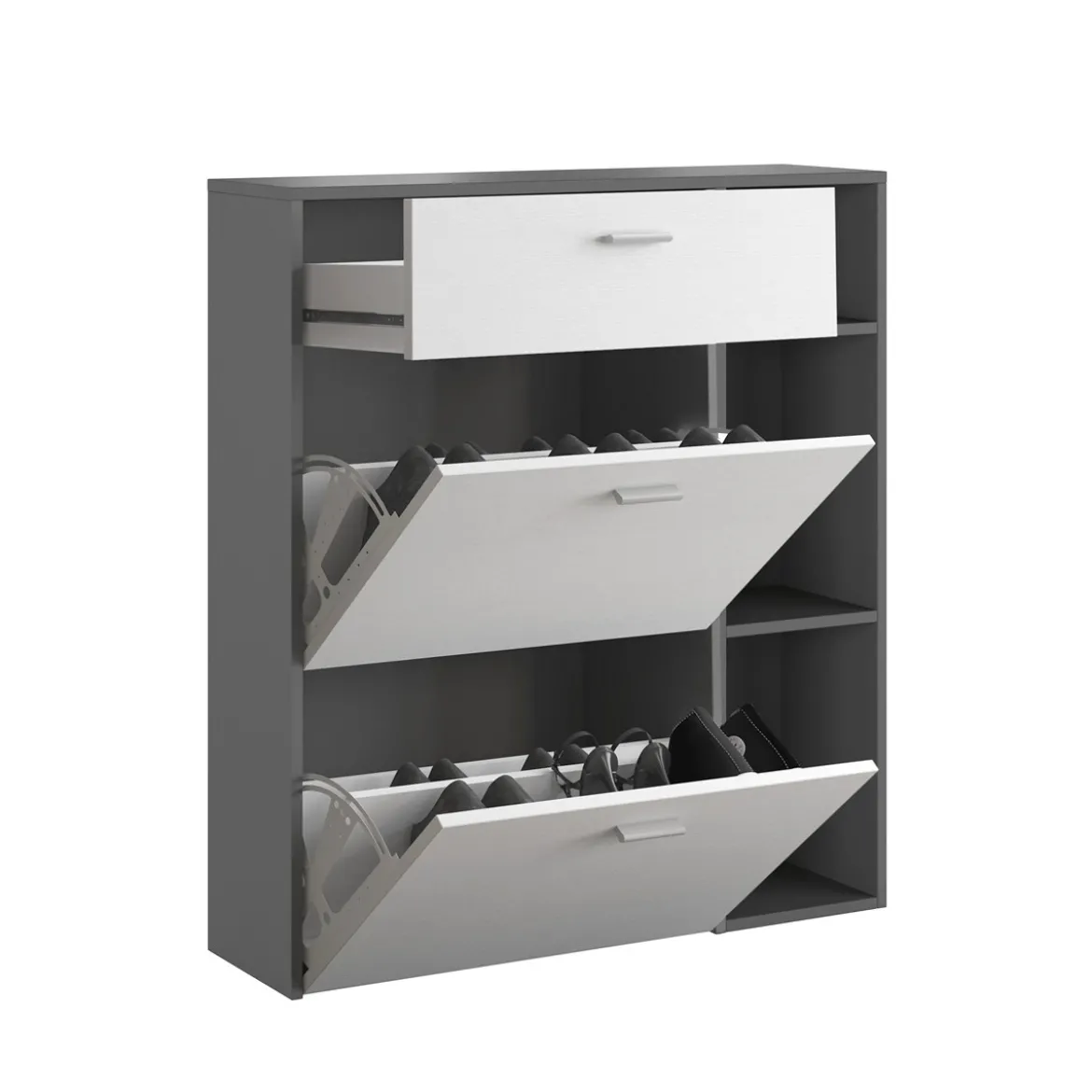 Niki evo graphite scarpiera struttura finitura grigio graphite opaco ante finitura larice bianco a poro aperto h1015 l90 p26