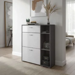 Niki evo graphite scarpiera struttura finitura grigio graphite opaco ante finitura larice bianco a poro aperto h1015 l90 p26