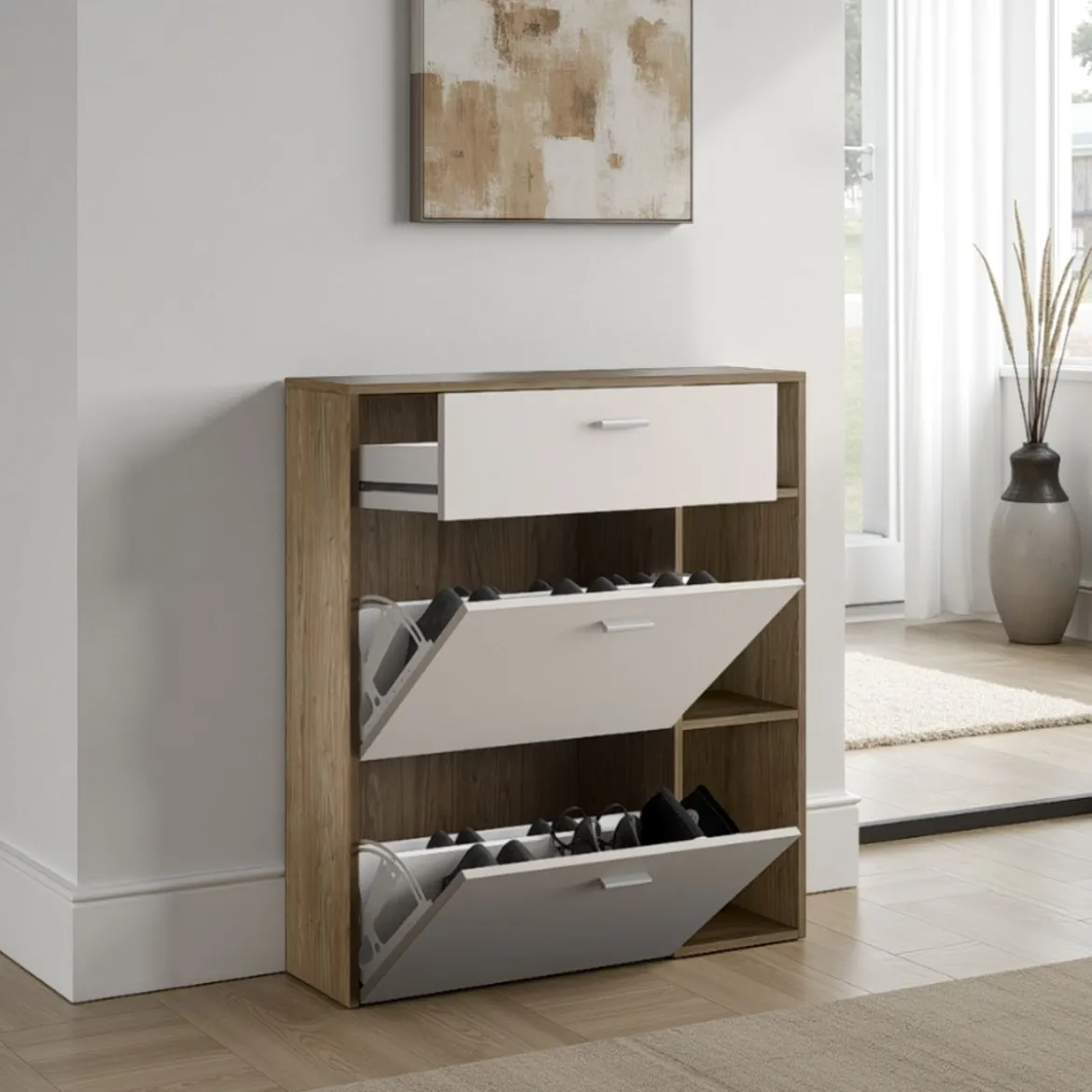 Niki evo wood scarpiera struttura finitura noce crudo ante finitura cashmere opaco h1015 l90 p26