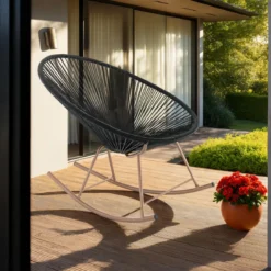 Numana black poltrona a dondolo da interno e esterno in metallo colore rame semilucido e cordoncino nero 70x87xh80 cm