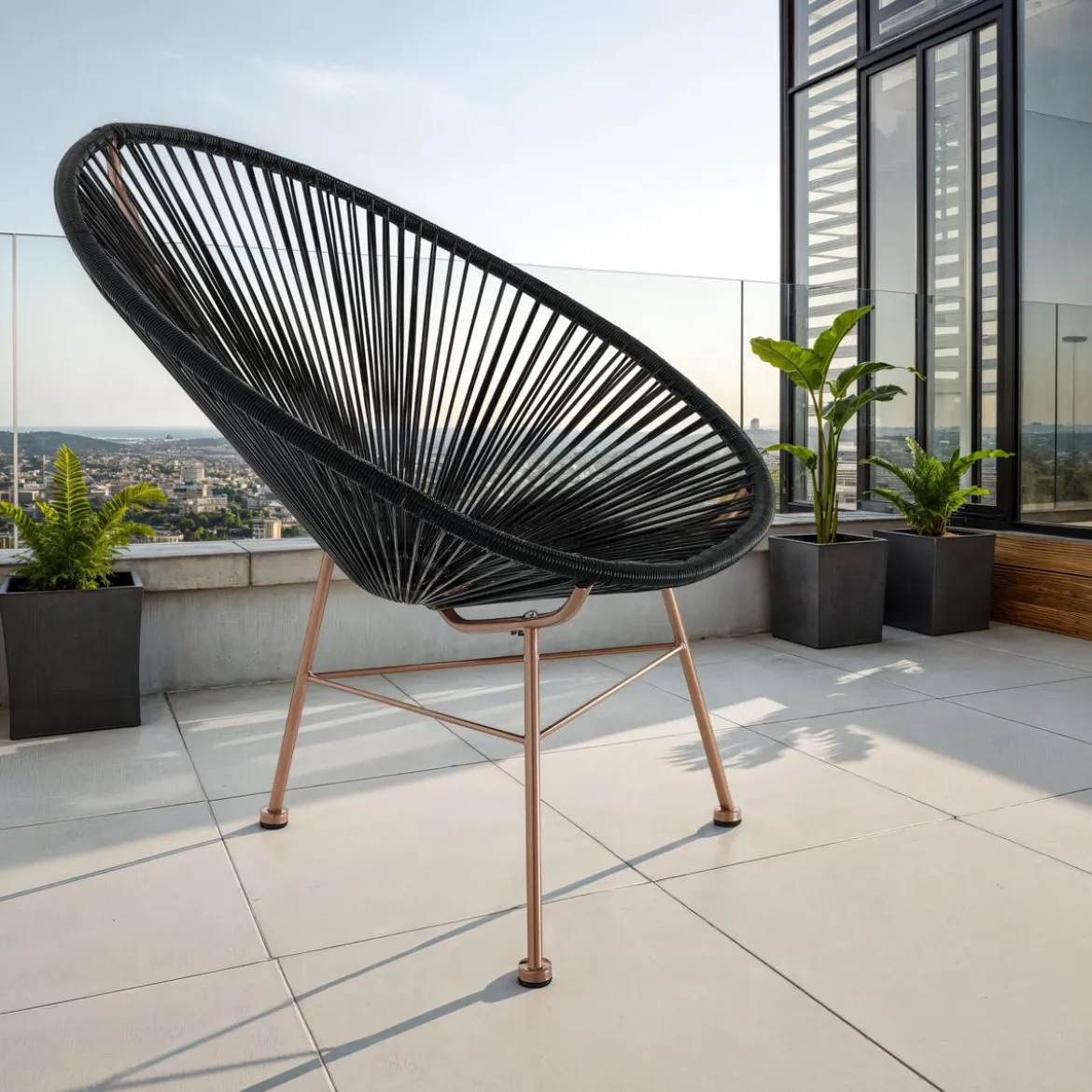 Numana black poltrona da interno e esterno in metallo colore rame semilucido e cordoncino nero 70x86xh86 cm