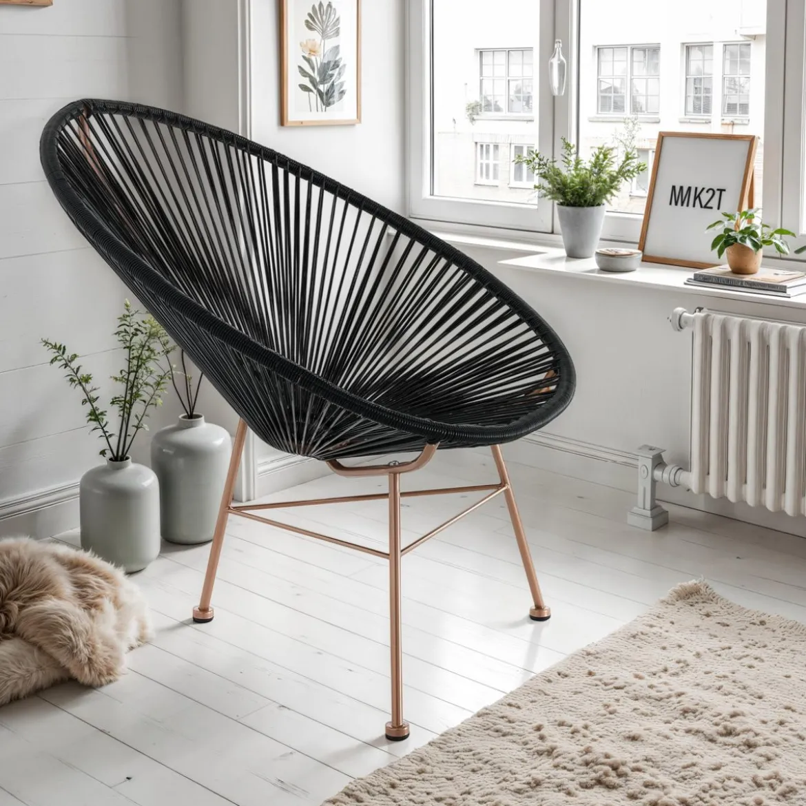 Numana black poltrona da interno e esterno in metallo colore rame semilucido e cordoncino nero 70x86xh86 cm