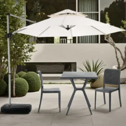 Numana ombrellone regolabile tampa in acciaio grigio chiaro telo ecru base inclusa 350x350xh260 cm