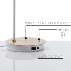 Nunzio lampada da tavolo in acciaio di bianco opaco accensione touch con presa usb e ricarica wireless 37x21 h60 cm