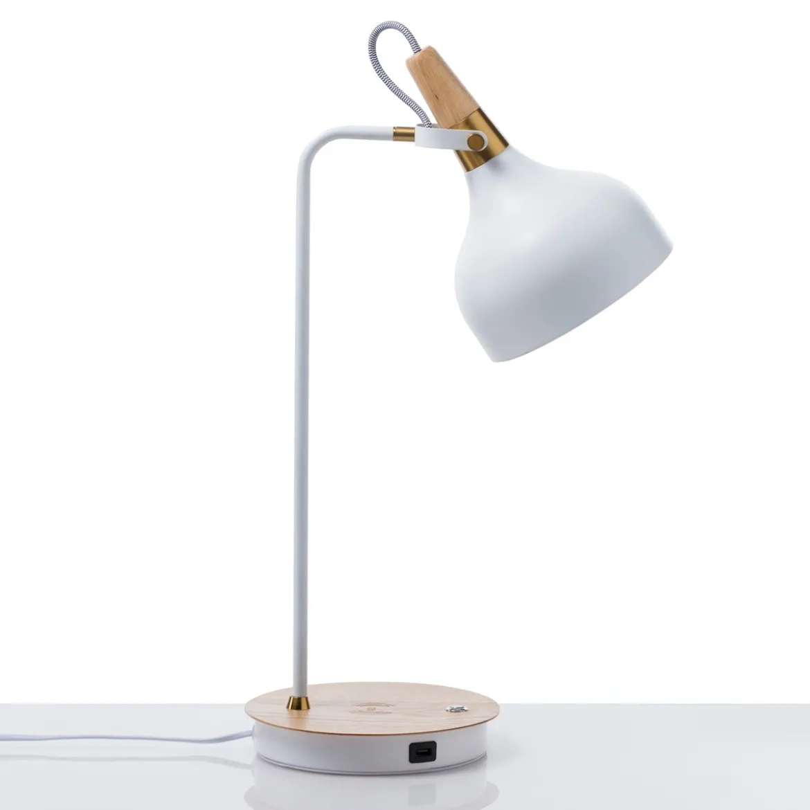 Nunzio lampada da tavolo in acciaio di bianco opaco accensione touch con presa usb e ricarica wireless 37x21 h60 cm