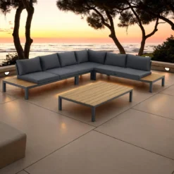 Nydri grey salotto interno e esterno in alluminio antracite opaco cuscini di grigio 315x247xh76 cm