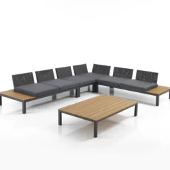 Nydri grey salotto interno e esterno in alluminio antracite opaco cuscini di grigio 315x247xh76 cm