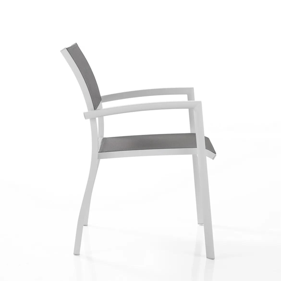 Nydri sedia con braccioli interno e esterno in alluminio bianco opaco e tessuto grigio 56x62xh86 cm