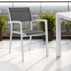 Nydri sedia con braccioli interno e esterno in alluminio bianco opaco e tessuto grigio 56x62xh86 cm