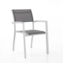 Nydri sedia con braccioli interno e esterno in alluminio bianco opaco e tessuto grigio 56x62xh86 cm