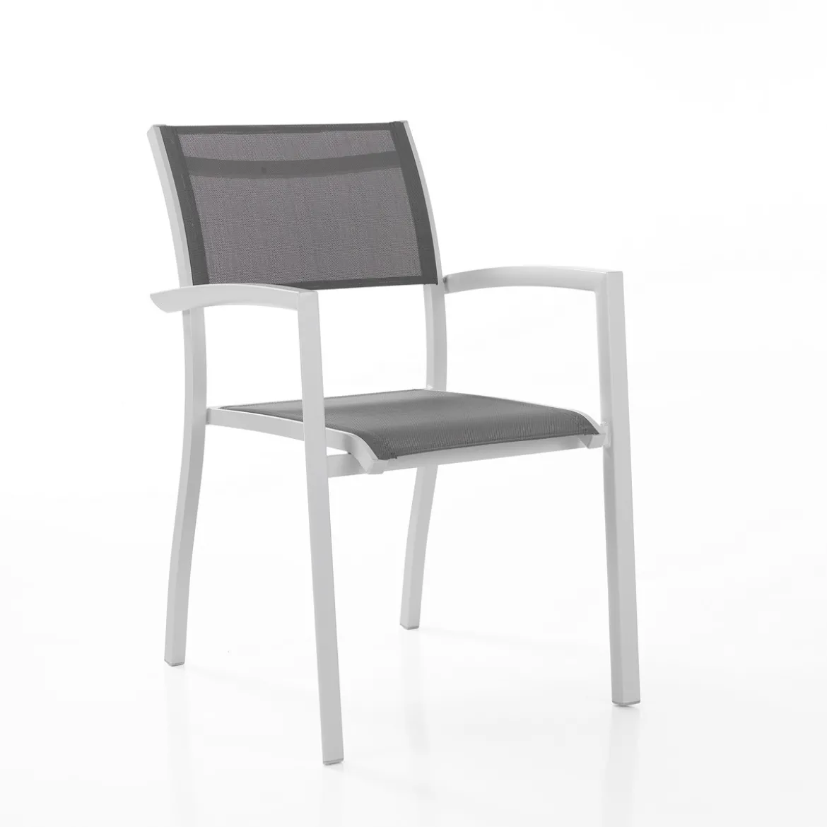 Nydri sedia con braccioli interno e esterno in alluminio bianco opaco e tessuto grigio 56x62xh86 cm