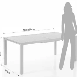 Nydri White A Tavolo interno / esterno in Alluminio Bianco opaco piano a doghe, 180-238x90xh75 cm