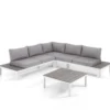 Nydri white salotto interno e esterno in alluminio bianco opaco cuscini di grigio chiaro 247x247xh76 cm