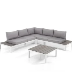 Nydri white salotto interno e esterno in alluminio bianco opaco cuscini di grigio chiaro 247x247xh76 cm