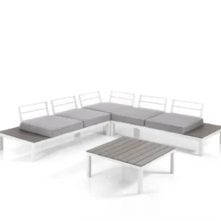 Nydri white salotto interno e esterno in alluminio bianco opaco cuscini di grigio chiaro 247x247xh76 cm