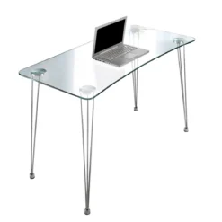 NY Scrivania in Vetro trasparente e Metallo Cromato, 120 x 60 x h 74 cm
