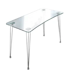 NY Scrivania in Vetro trasparente e Metallo Cromato, 120 x 60 x h 74 cm