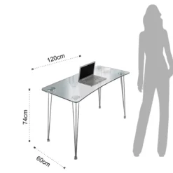 NY Scrivania in Vetro trasparente e Metallo Cromato, 120 x 60 x h 74 cm