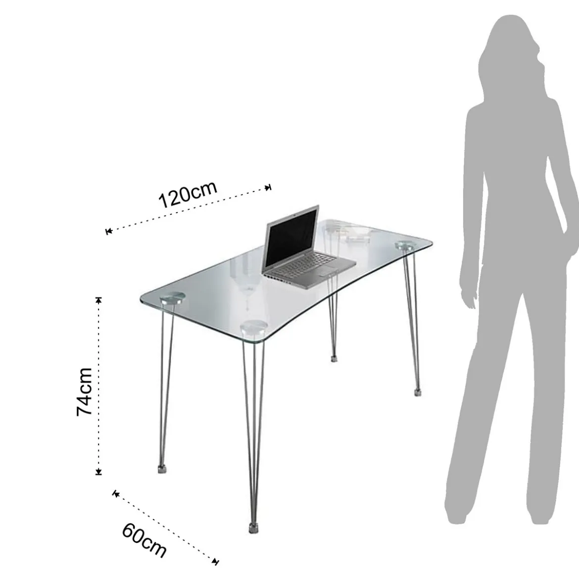 NY Scrivania in Vetro trasparente e Metallo Cromato, 120 x 60 x h 74 cm