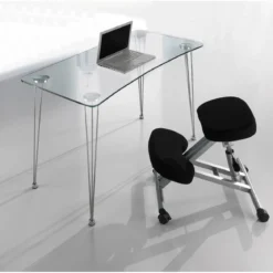 NY Scrivania in Vetro trasparente e Metallo Cromato, 120 x 60 x h 74 cm
