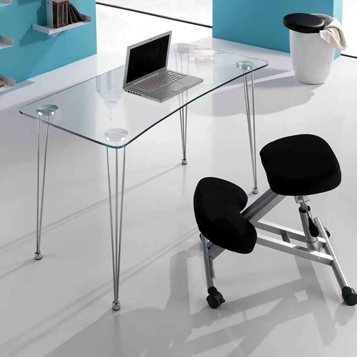 NY Scrivania in Vetro trasparente e Metallo Cromato, 120 x 60 x h 74 cm