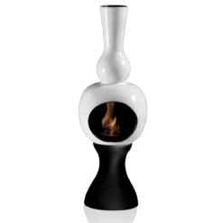 Onda white camino a bioetanolo in ceramica realizzato a mano non necessita di canna fumaria cm. h95 d30 made in italy