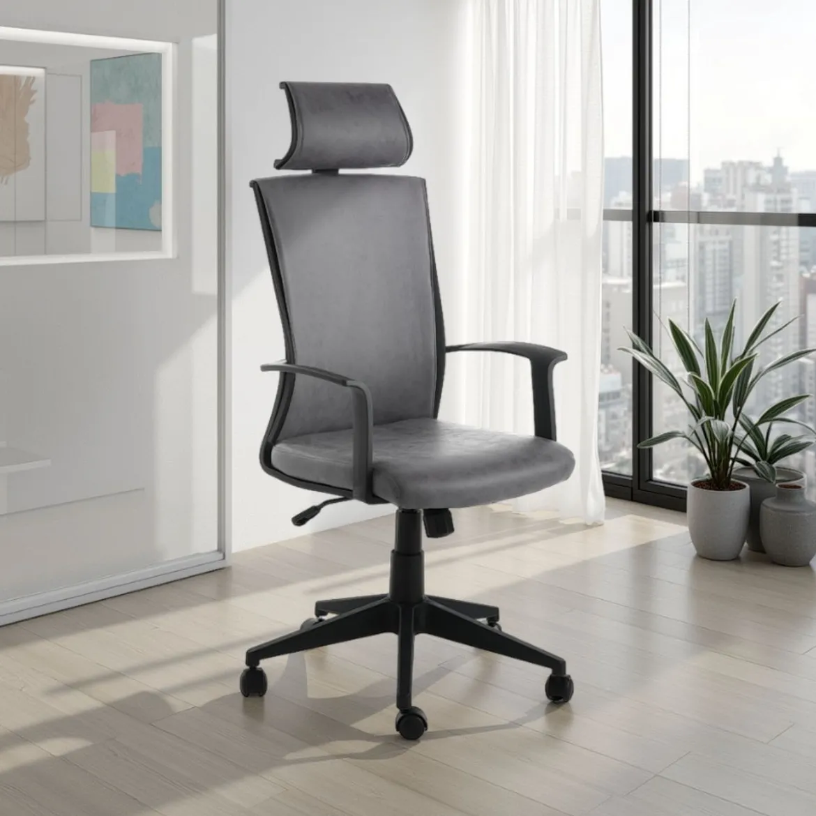 Ontario sedia da ufficio regolabile e girevole tao in pelle sintetica grigio effetto invecchiato con ruote 61x61 h121/131 cm