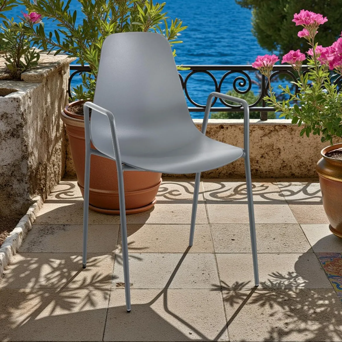 Oslo grey plus sedia con braccioli da interno esterno in polipropilene e acciaio grigia opaco 53x54xh86 cm