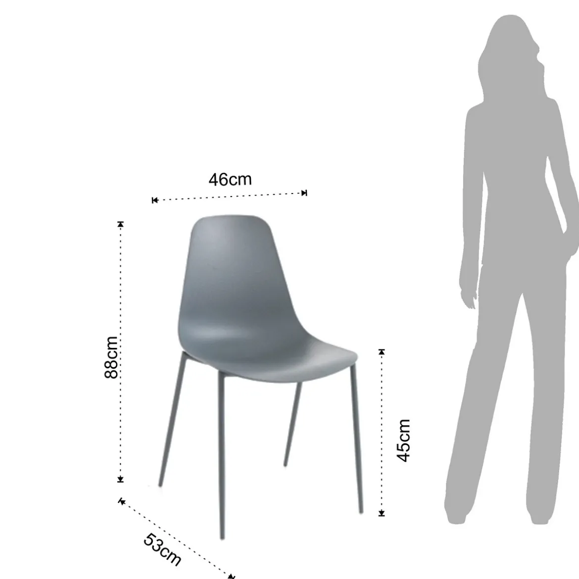 Oslo grey sedia da interno esterno in polipropilene e acciaio grigia opaco 46x53xh88 cm