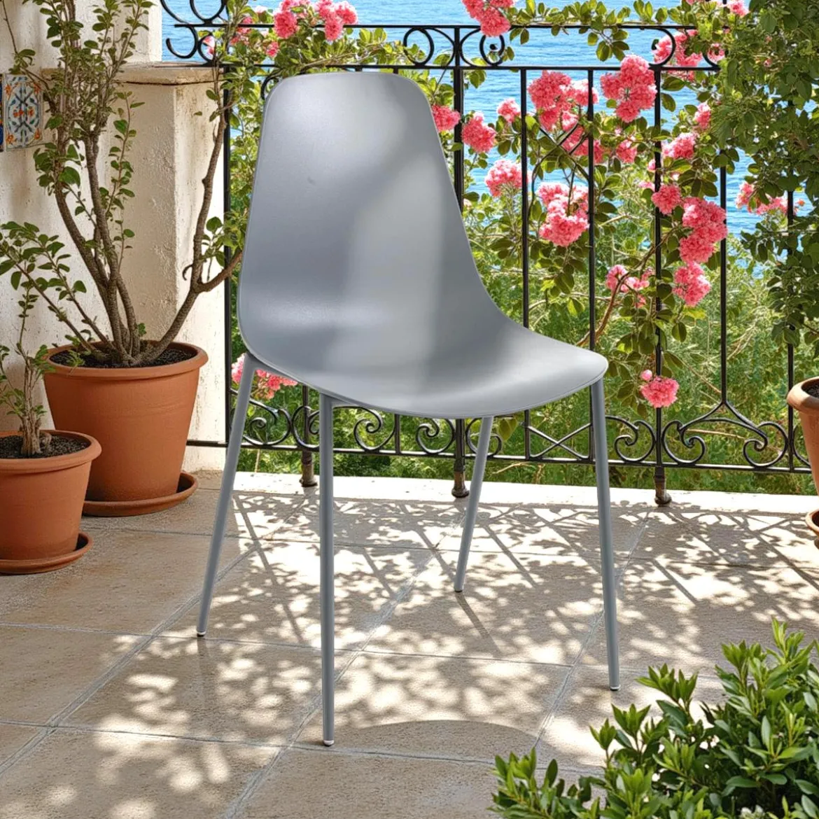 Oslo grey sedia da interno esterno in polipropilene e acciaio grigia opaco 46x53xh88 cm