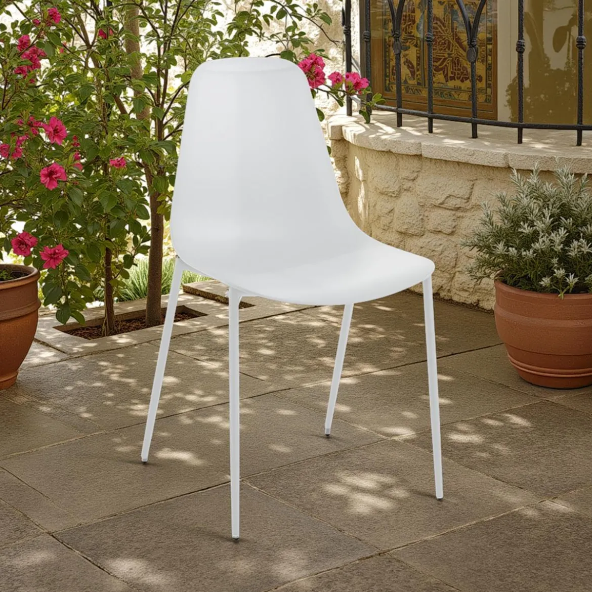 Oslo white sedia da interno esterno in polipropilene e acciaio bianca opaco 46x53xh88 cm