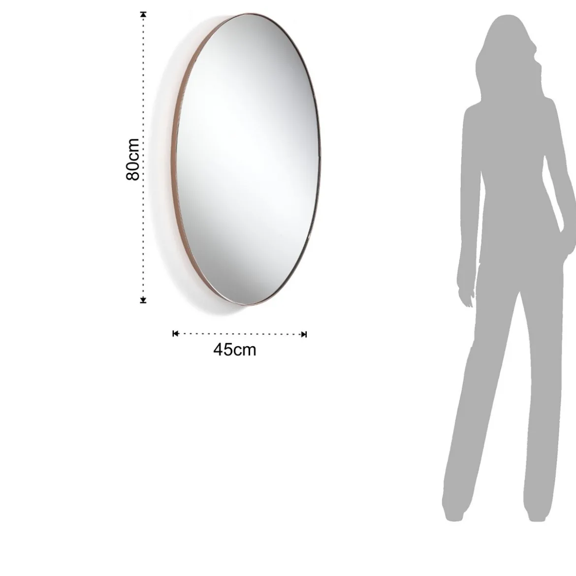Oval copper specchio da parete in acciaio finitura rame lucido 45x80 cm