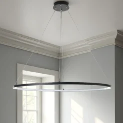 Oval ring lampadario in allumino nero opaco con filo regolabile d100 h92 cm