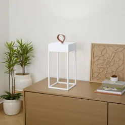 Pagoda lampada da tavolo led in acciaio di bianco opaco con luce calda 14x14 h30 cm
