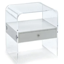 Panolia tavolino / comodino in acrilico trasparente con cassetto laccato bianco opaco 40x33 h45 cm
