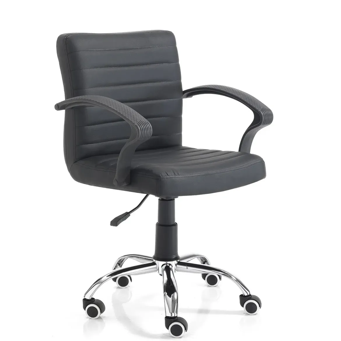 Pany black sedia da ufficio regolabile e girevole in pelle sintetica nera con ruote 57x56 h82/92 cm