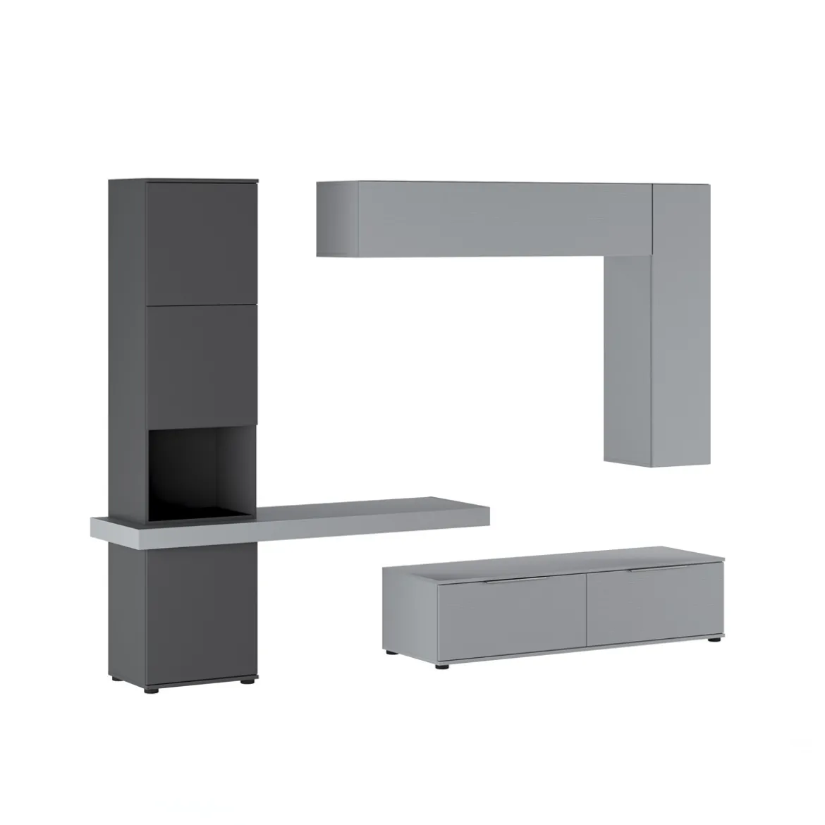 Parete soggiorno AXANDRA GRAPHITE finitura Grigio Graphite opaco Larice Grigio a poro aperto H207 L280 P496