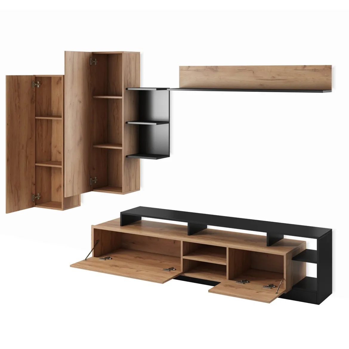 Parete soggiorno KELY Anthracite finitura Rovere dorato Antracite H172 L260 P44