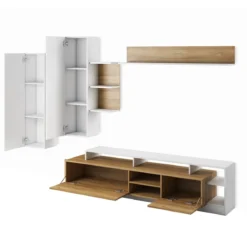 Parete soggiorno KELY WHITE finitura Rovere Crudo Bianco opaco H172 L260 P44