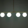 Party evo lampadario in metallo ottone anticato opaco 4 paralumi in vetro bianco opaco 95x15.5 h90 cm