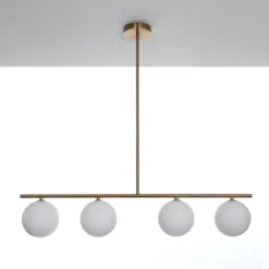 Party evo lampadario in metallo ottone anticato opaco 4 paralumi in vetro bianco opaco 95x15.5 h90 cm