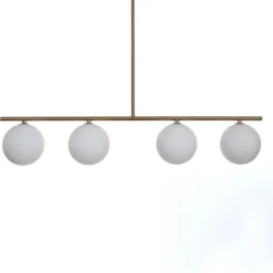 Party evo lampadario in metallo ottone anticato opaco 4 paralumi in vetro bianco opaco 95x15.5 h90 cm