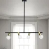 Party lampadario in metallo nero e oro paralumi direzionabili in vetro bianco opaco 94x12 h90 cm