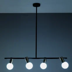 Party lampadario in metallo nero e oro paralumi direzionabili in vetro bianco opaco 94x12 h90 cm